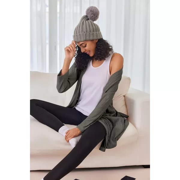Ekouaer Women Robe Long Sleeve Knit Robes Lightweight Kimono Bathrobe Soft Loungewear with PocketsDark Grey