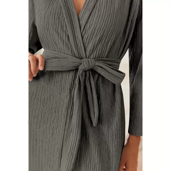 Ekouaer Women Robe Long Sleeve Knit Robes Lightweight Kimono Bathrobe Soft Loungewear with PocketsDark Grey