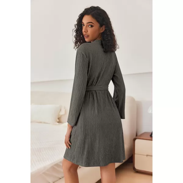 Ekouaer Women Robe Long Sleeve Knit Robes Lightweight Kimono Bathrobe Soft Loungewear with PocketsDark Grey