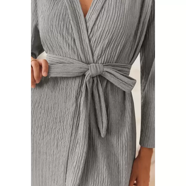 Ekouaer Women Robe Long Sleeve Knit Robes Lightweight Kimono Bathrobe Soft Loungewear with PocketsGrey