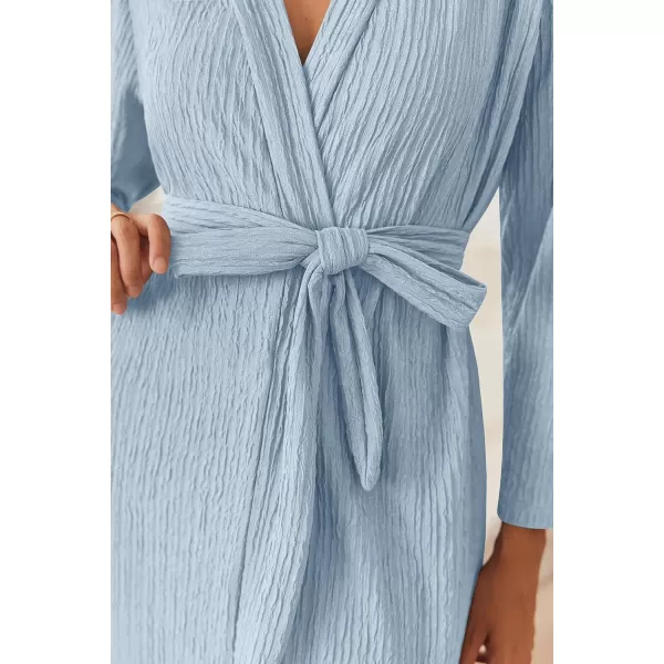 Ekouaer Women Robe Long Sleeve Knit Robes Lightweight Kimono Bathrobe Soft Loungewear with PocketsLight Blue