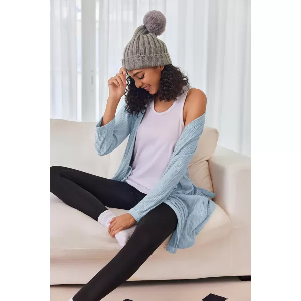 Ekouaer Women Robe Long Sleeve Knit Robes Lightweight Kimono Bathrobe Soft Loungewear with PocketsLight Blue