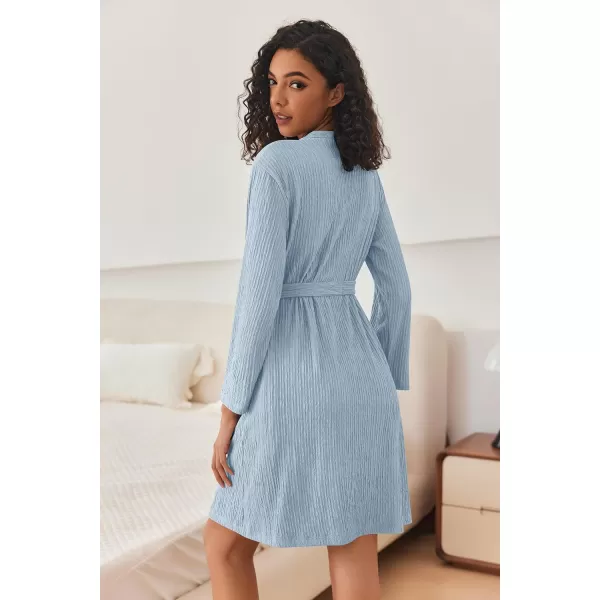 Ekouaer Women Robe Long Sleeve Knit Robes Lightweight Kimono Bathrobe Soft Loungewear with PocketsLight Blue