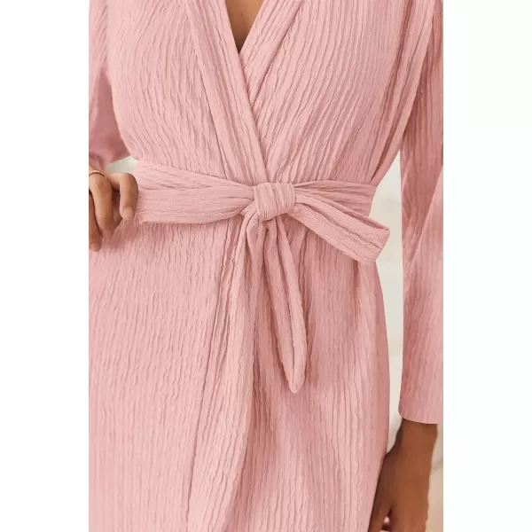 Ekouaer Women Robe Long Sleeve Knit Robes Lightweight Kimono Bathrobe Soft Loungewear with PocketsPink