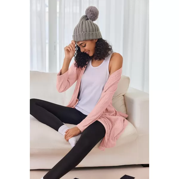 Ekouaer Women Robe Long Sleeve Knit Robes Lightweight Kimono Bathrobe Soft Loungewear with PocketsPink