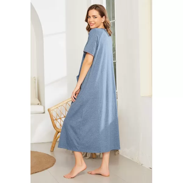 Ekouaer Women Robes Zipper Front Short Sleeve Full Length Housecoat with Pockets Loungewear S4XLAblue