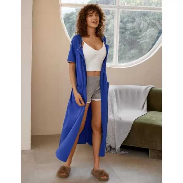 Ekouaer Women Robes Zipper Front Short Sleeve Full Length Housecoat with Pockets Loungewear S4XLBlue Sapphire