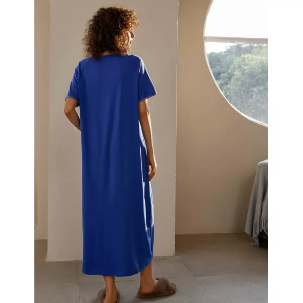 Ekouaer Women Robes Zipper Front Short Sleeve Full Length Housecoat with Pockets Loungewear S4XLBlue Sapphire