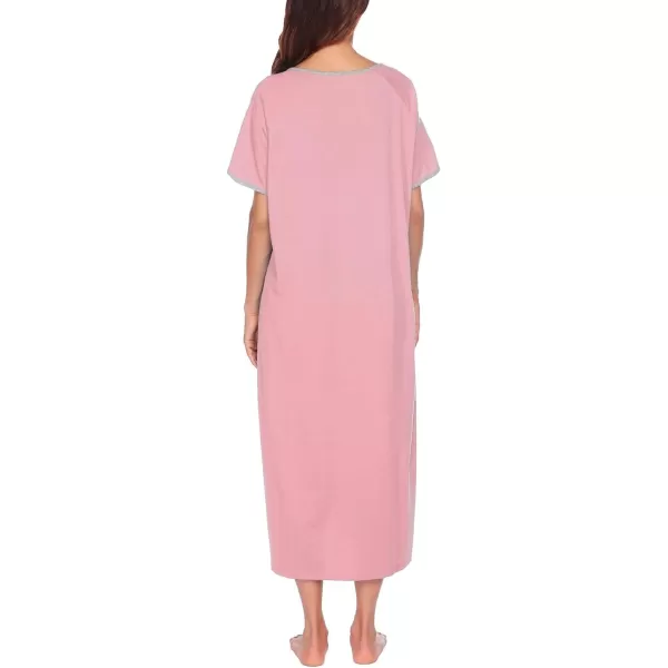 Ekouaer Women Robes Zipper Front Short Sleeve Full Length Housecoat with Pockets Loungewear S4XLPink