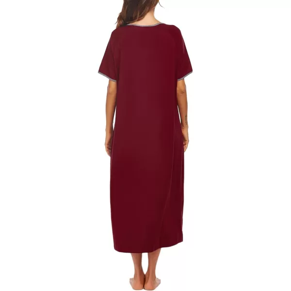 Ekouaer Women Robes Zipper Front Short Sleeve Full Length Housecoat with Pockets Loungewear S4XLWine Red