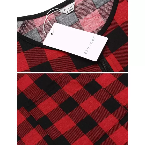 Ekouaer Women Robes Zipper Front Short Sleeve Full Length Housecoat with Pockets Loungewear S4XLYdl1redblack Plaid