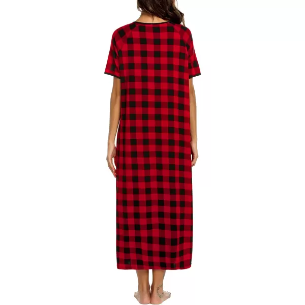 Ekouaer Women Robes Zipper Front Short Sleeve Full Length Housecoat with Pockets Loungewear S4XLYdl1redblack Plaid