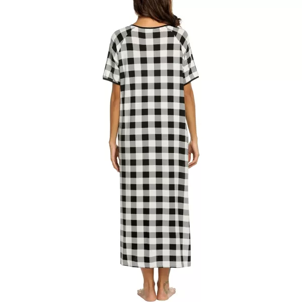 Ekouaer Women Robes Zipper Front Short Sleeve Full Length Housecoat with Pockets Loungewear S4XLYdl2blackwhite Plaid