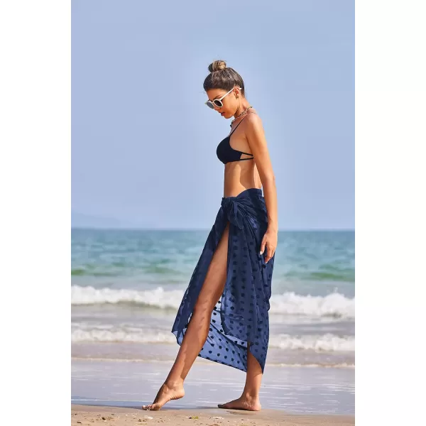 Ekouaer Women Sarong Swimsuit Coverups Chiffon Long Bikini Wraps Sheer Beach Bathing Suit Cover UpA1 Piece 4swiss Dot  Navy Blue