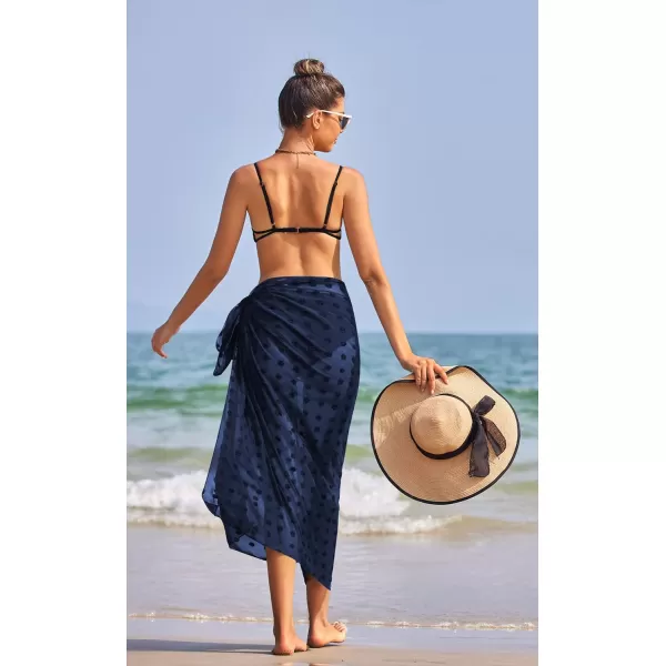 Ekouaer Women Sarong Swimsuit Coverups Chiffon Long Bikini Wraps Sheer Beach Bathing Suit Cover UpA1 Piece 4swiss Dot  Navy Blue