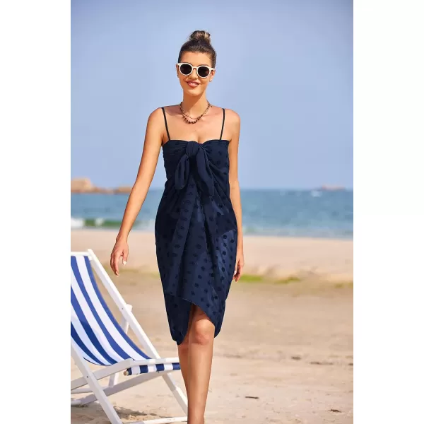 Ekouaer Women Sarong Swimsuit Coverups Chiffon Long Bikini Wraps Sheer Beach Bathing Suit Cover UpA1 Piece 4swiss Dot  Navy Blue