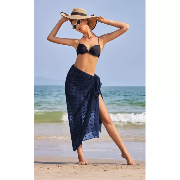 Ekouaer Women Sarong Swimsuit Coverups Chiffon Long Bikini Wraps Sheer Beach Bathing Suit Cover UpA1 Piece 4swiss Dot  Navy Blue