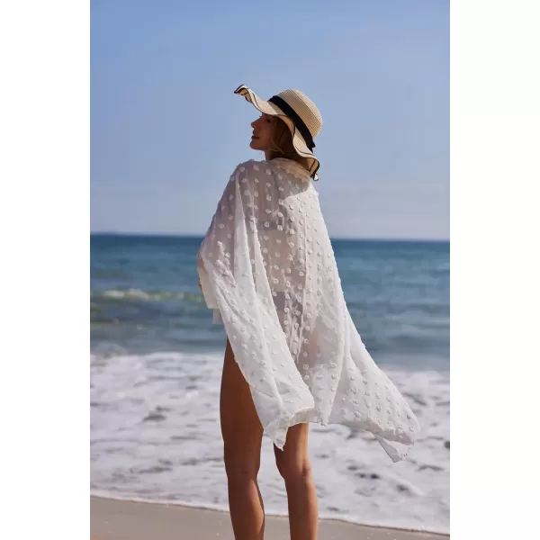 Ekouaer Women Sarong Swimsuit Coverups Chiffon Long Bikini Wraps Sheer Beach Bathing Suit Cover UpA1 Piece 5swiss Dot  White