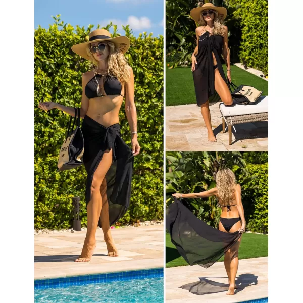 Ekouaer Women Sarong Swimsuit Coverups Chiffon Long Bikini Wraps Sheer Beach Bathing Suit Cover UpA1 Piece Black