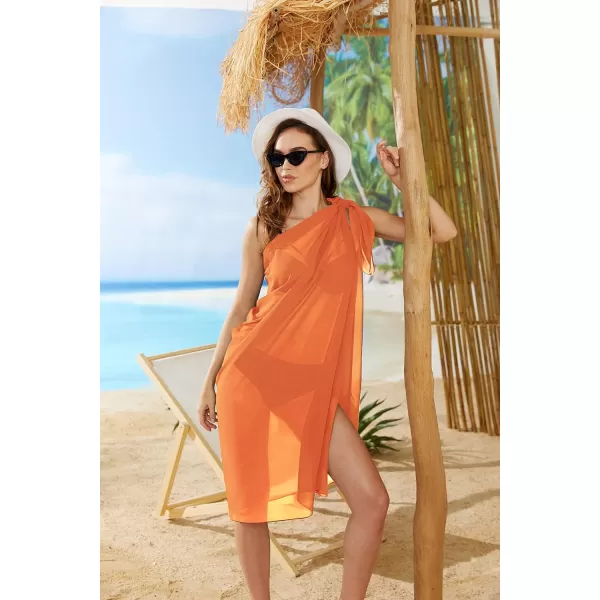 Ekouaer Women Sarong Swimsuit Coverups Chiffon Long Bikini Wraps Sheer Beach Bathing Suit Cover UpA1 Piece Orange