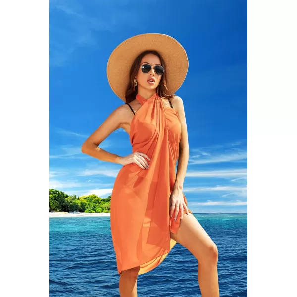 Ekouaer Women Sarong Swimsuit Coverups Chiffon Long Bikini Wraps Sheer Beach Bathing Suit Cover UpA1 Piece Orange