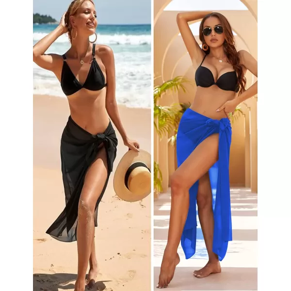 Ekouaer Women Sarong Swimsuit Coverups Chiffon Long Bikini Wraps Sheer Beach Bathing Suit Cover UpB2 Piece Blackblue