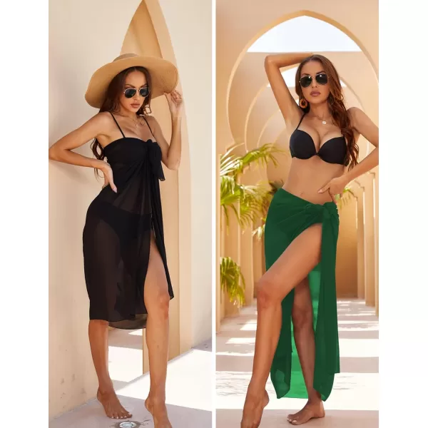 Ekouaer Women Sarong Swimsuit Coverups Chiffon Long Bikini Wraps Sheer Beach Bathing Suit Cover UpB2 Piece Blackgreen