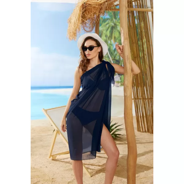 Ekouaer Women Sarong Swimsuit Coverups Chiffon Long Bikini Wraps Sheer Beach Bathing Suit Cover UpB2 Piece Blacknavy Blue