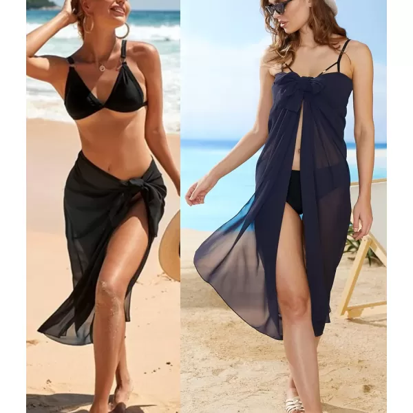 Ekouaer Women Sarong Swimsuit Coverups Chiffon Long Bikini Wraps Sheer Beach Bathing Suit Cover UpB2 Piece Blacknavy Blue