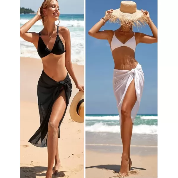 Ekouaer Women Sarong Swimsuit Coverups Chiffon Long Bikini Wraps Sheer Beach Bathing Suit Cover UpB2 Piece Blackwhite