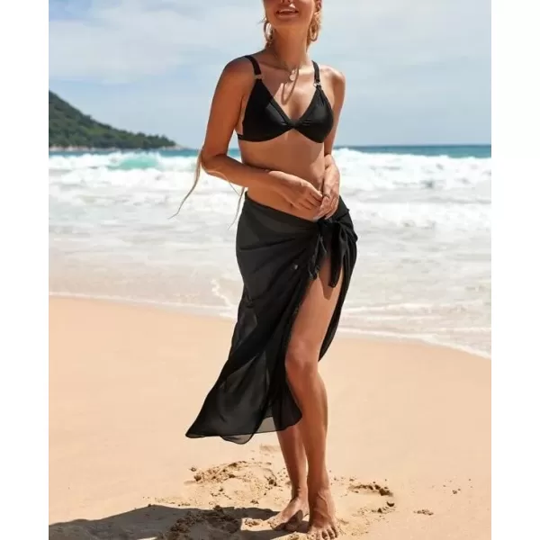 Ekouaer Women Sarong Swimsuit Coverups Chiffon Long Bikini Wraps Sheer Beach Bathing Suit Cover UpB2 Piece Blackwhite