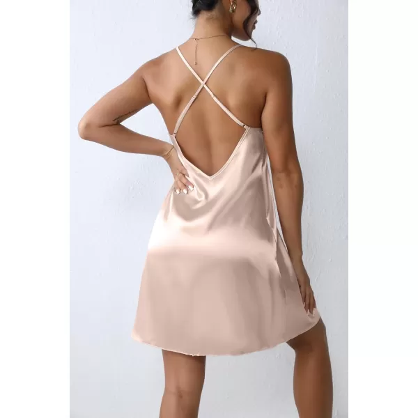 Ekouaer Women Satin Nightgown Sleepwear Full Slip Dress Lingerie Dress Silk Mini Slip Chemise SXXLLight Pink