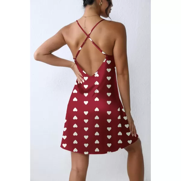 Ekouaer Women Satin Nightgown Sleepwear Full Slip Dress Lingerie Dress Silk Mini Slip Chemise SXXLLove Print Red