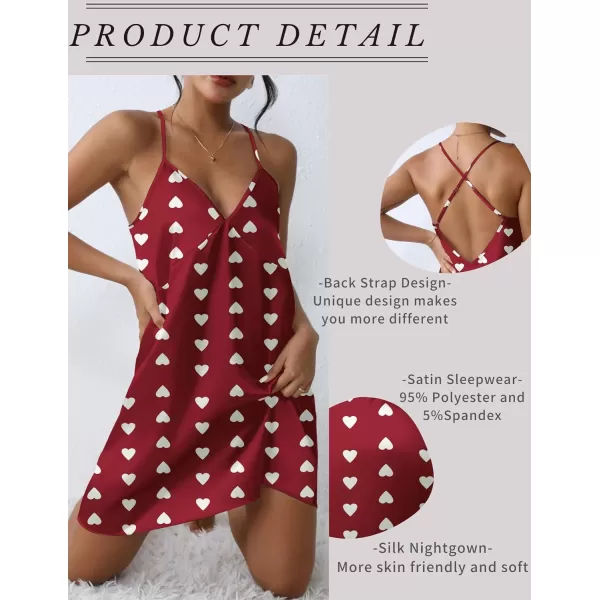 Ekouaer Women Satin Nightgown Sleepwear Full Slip Dress Lingerie Dress Silk Mini Slip Chemise SXXLLove Print Red