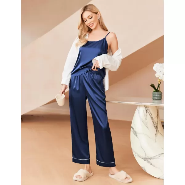 Ekouaer Women Satin Pajamas Silk Sleeveless Pjs Set Soft Camisole Tops and Pants with Pockets SXXLBlue