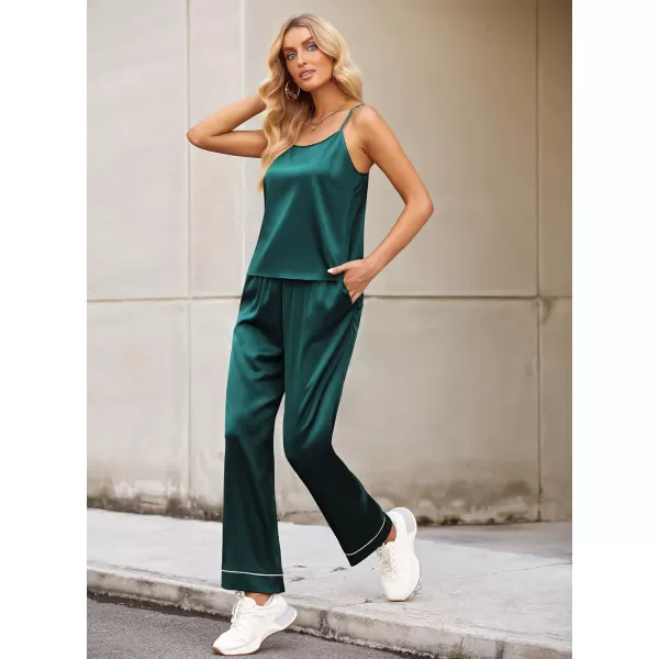 Ekouaer Women Satin Pajamas Silk Sleeveless Pjs Set Soft Camisole Tops and Pants with Pockets SXXLBlue Green