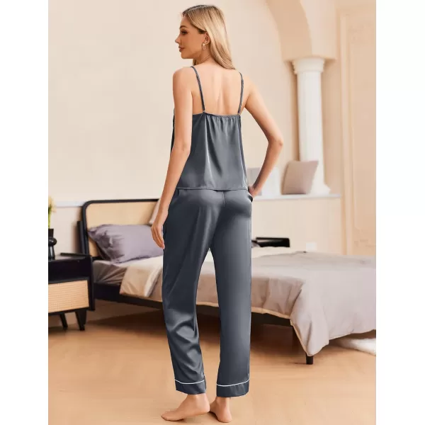 Ekouaer Women Satin Pajamas Silk Sleeveless Pjs Set Soft Camisole Tops and Pants with Pockets SXXLDark Gray