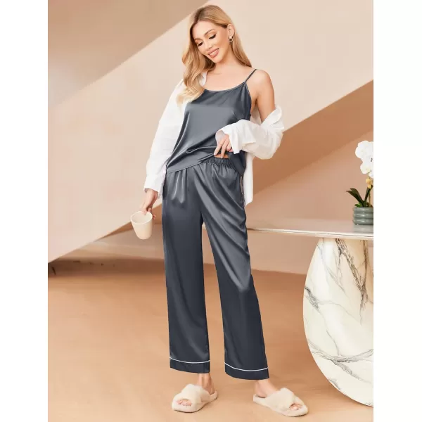 Ekouaer Women Satin Pajamas Silk Sleeveless Pjs Set Soft Camisole Tops and Pants with Pockets SXXLDark Gray