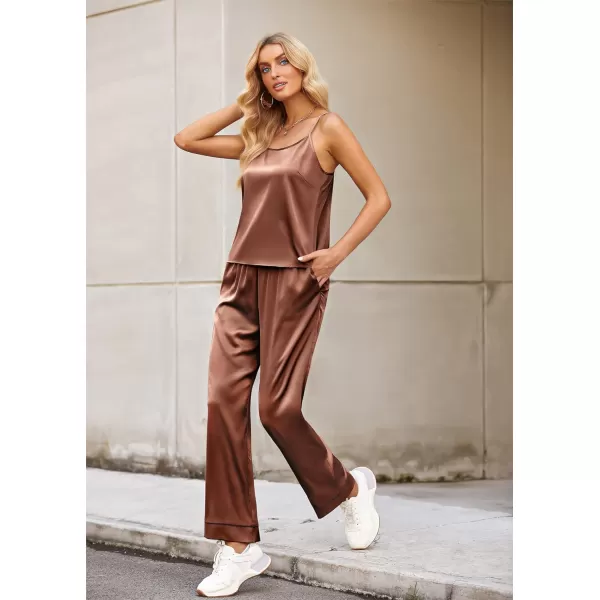 Ekouaer Women Satin Pajamas Silk Sleeveless Pjs Set Soft Camisole Tops and Pants with Pockets SXXLDark Khaki