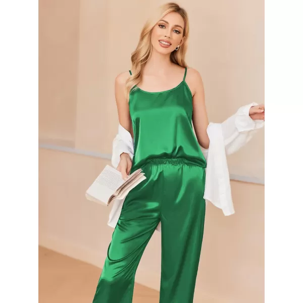 Ekouaer Women Satin Pajamas Silk Sleeveless Pjs Set Soft Camisole Tops and Pants with Pockets SXXLGreen