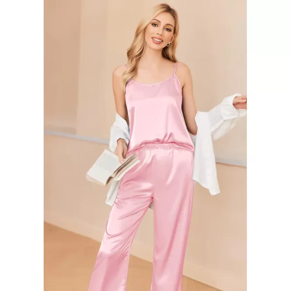 Ekouaer Women Satin Pajamas Silk Sleeveless Pjs Set Soft Camisole Tops and Pants with Pockets SXXLLight Pink