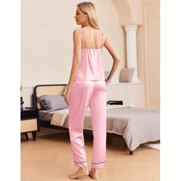 Ekouaer Women Satin Pajamas Silk Sleeveless Pjs Set Soft Camisole Tops and Pants with Pockets SXXLLight Pink