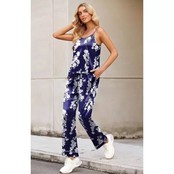 Ekouaer Women Satin Pajamas Silk Sleeveless Pjs Set Soft Camisole Tops and Pants with Pockets SXXLPattern 4