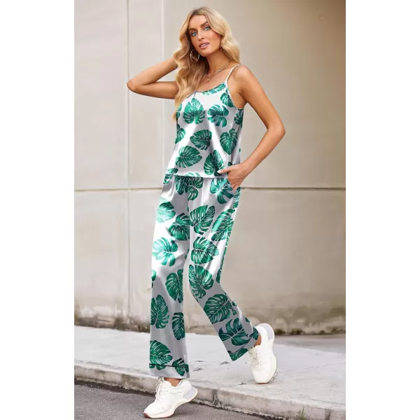 Ekouaer Women Satin Pajamas Silk Sleeveless Pjs Set Soft Camisole Tops and Pants with Pockets SXXLPattern 5