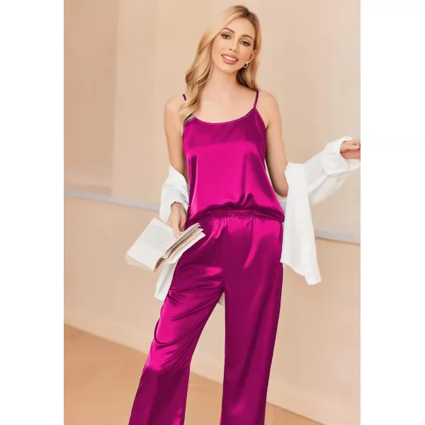 Ekouaer Women Satin Pajamas Silk Sleeveless Pjs Set Soft Camisole Tops and Pants with Pockets SXXLPurple