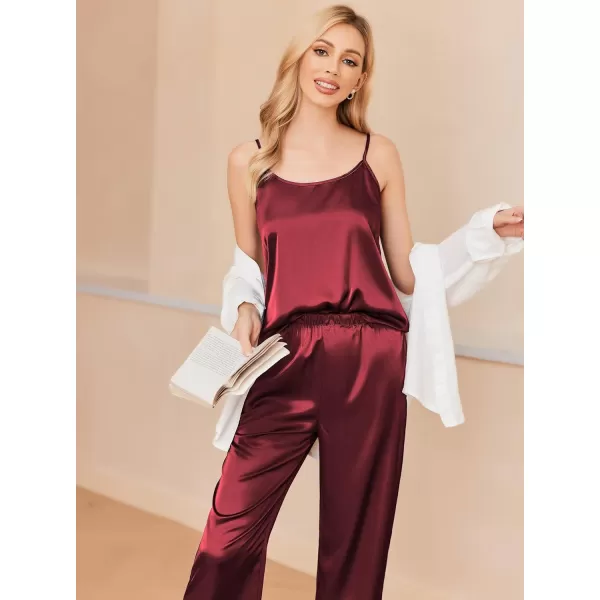 Ekouaer Women Satin Pajamas Silk Sleeveless Pjs Set Soft Camisole Tops and Pants with Pockets SXXLRed