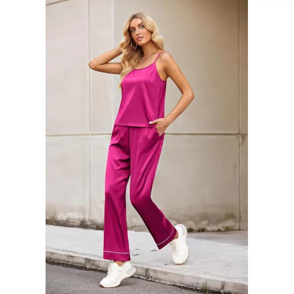 Ekouaer Women Satin Pajamas Silk Sleeveless Pjs Set Soft Camisole Tops and Pants with Pockets SXXLRose