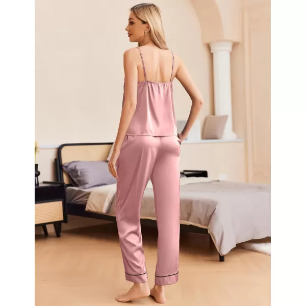 Ekouaer Women Satin Pajamas Silk Sleeveless Pjs Set Soft Camisole Tops and Pants with Pockets SXXLRose Gold