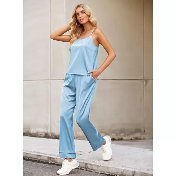 Ekouaer Women Satin Pajamas Silk Sleeveless Pjs Set Soft Camisole Tops and Pants with Pockets SXXLSky Blue