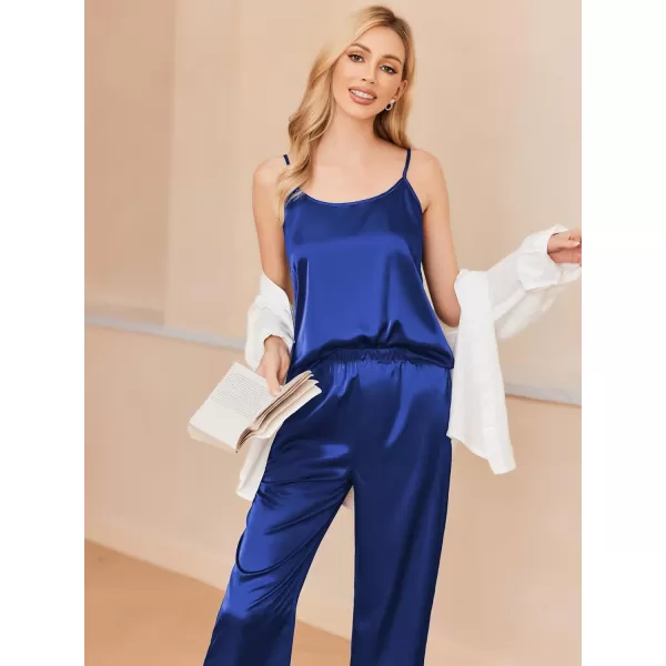 Ekouaer Women Satin Pajamas Silk Sleeveless Pjs Set Soft Camisole Tops and Pants with Pockets SXXLSnorkel Blue